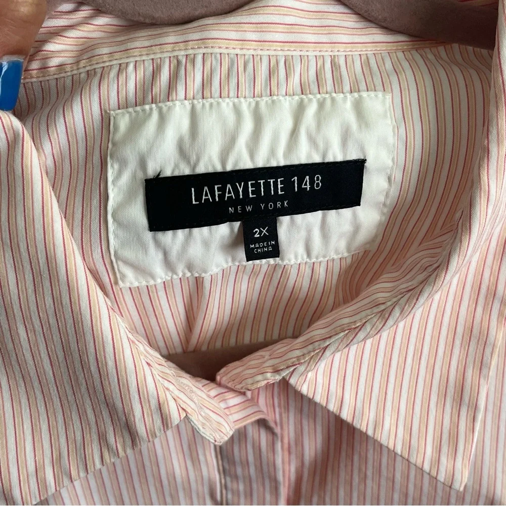 Lafayette 148 New York 3/4 Sleeve Button Down Pinstripe Blouse Size 2X - Picture 8 of 9